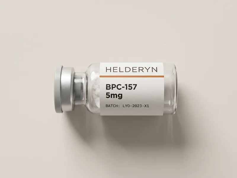 BPC-157 5mg onderzoekspeptide-flacon, partijgelabeld door Helderyn